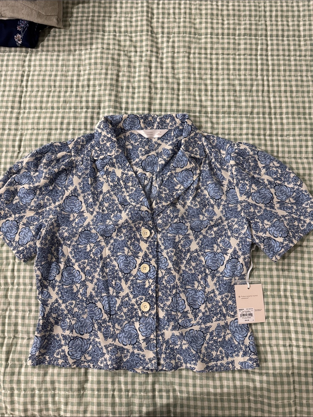 LC Lauren Conrad Blue Floral Button-Front Shirt
